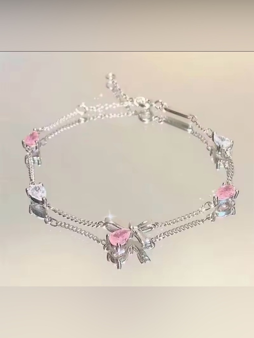 Shiny Pink Rhinestone Ribbon Bow Bracelet Balletcore Y2K Kawaii Coquette Girl